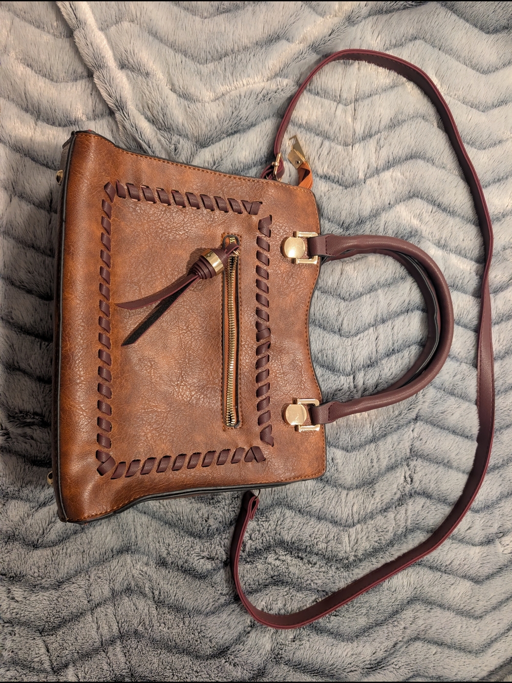 Brown Woven Accent Satchel Handbag - Unbranded